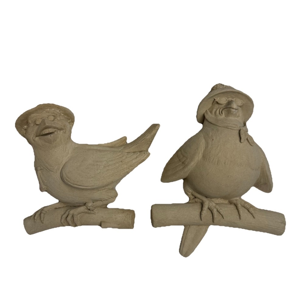 Carruth Studio Birds Perched Set His / Hers‎ Handcrafted Cast Stone 2006 Garden